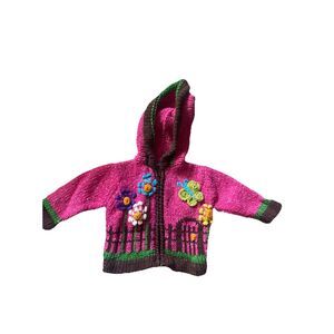 Ecuadorian Clothing Company Hand Made Wool Blend Hooded Full Zip Jacket Pink
